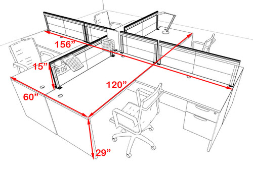 Four Person L Shape Modern Aluminum Organizer Divider Office Workstation Desk Set, #OT-SUL-FPS44